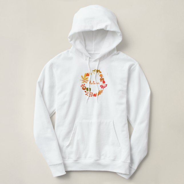Watercolor Fall Autumn Pumpkin Leaves Floral Hoodie (Design Front)