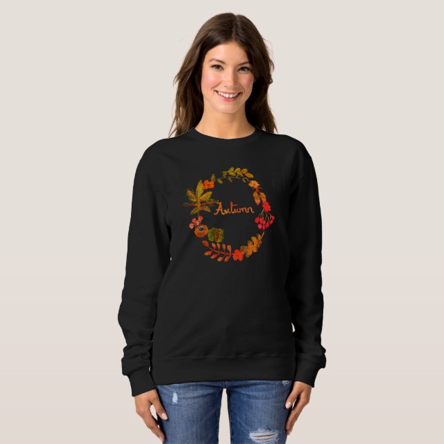 Watercolor Fall Autumn Pumpkin Leaves Floral Sweatshirt (Front Full)