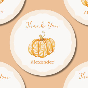 Watercolor Fall Autumn Pumpkin Thank You Classic Round Sticker