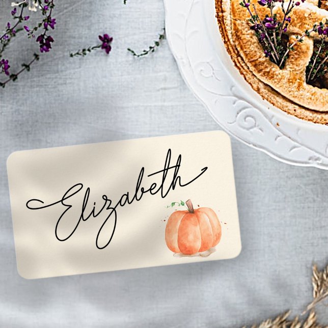 Watercolor Fall Autumn Pumpkin Thanksgiving Place Card (Creator Uploaded)