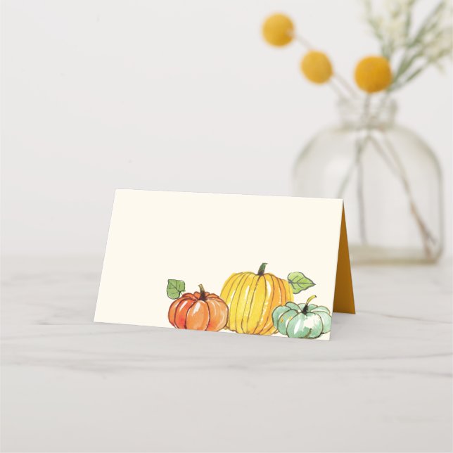 Watercolor Fall Autumn Thanksgiving Pumpkin Place Card (Front)