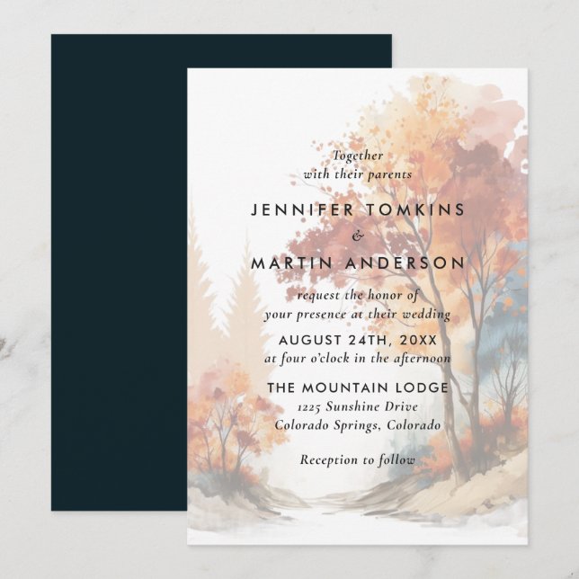 Watercolor Fall Autumn Tree Wedding Invitation (Front/Back)