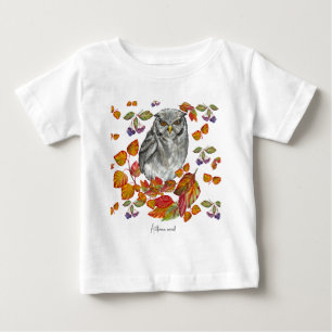 Watercolor fall beautiful owl and leaves coaster b baby T-Shirt