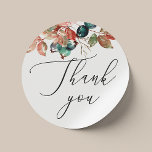 Watercolor fall blueberry floral wedding thank you classic round sticker<br><div class="desc">Watercolor fall / autumn floral blueberry thank you sticker with elegant script in botanical garden or woodland nature theme. Suitable for wedding,  baby shower,  birthday and any other party. Please contact me if you need additional items.</div>