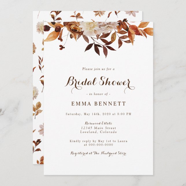 Watercolor Fall Botanicals Bridal Shower Invitation (Front/Back)