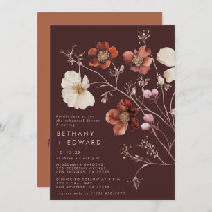 Watercolor Fall Brown Wildflower Rehearsal Dinner Invitation