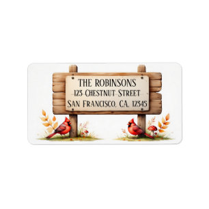 Watercolor Fall Cardinals with Mushrooms Label