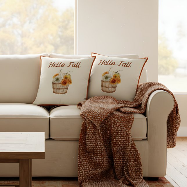 Watercolor Fall Colours Boho Farmhouse Cushion (Cute farmhouse pumpkin print throw pillow. )