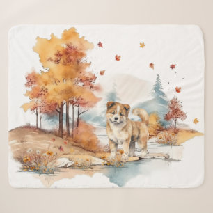 Watercolor Fall Dog Design- Akita Sherpa Blanket