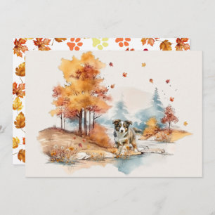 Watercolor Fall Dog Design- Australian Shepherd Card