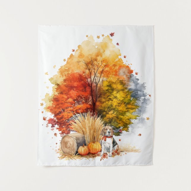 Watercolor Fall Dog Design- Beagle Tapestry (Front)