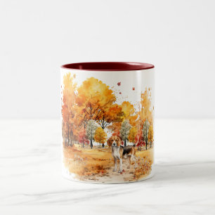 Watercolor Fall Dog Design- Beagle Two-Tone Coffee Mug
