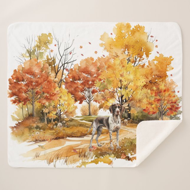 Watercolor Fall Dog Design- German Pointer Sherpa Blanket (Front (Horizontal))