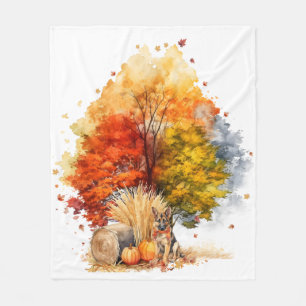 Watercolor Fall Dog Design- German Shepherd Fleece Blanket