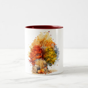 Watercolor Fall Dog Design- German Shepherd Two-Tone Coffee Mug