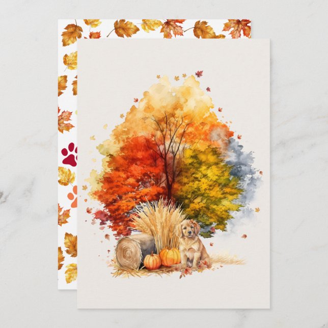 Watercolor Fall Dog Design- Golden Retriever Card (Front/Back)