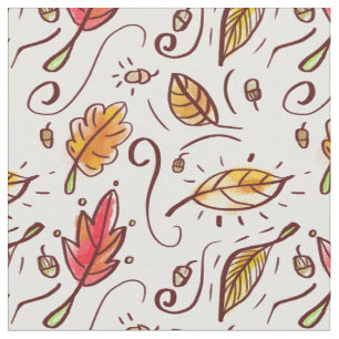 Watercolor Fall Doodles - Seamless Pattern Fabric