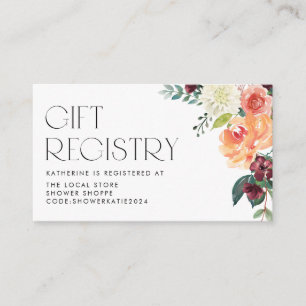 Watercolor Fall Floral Baby Shower Registry Enclosure Card