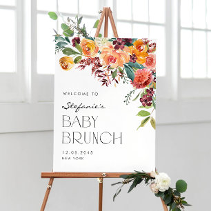 Watercolor Fall Floral Bouquet Baby Brunch Welcome Poster