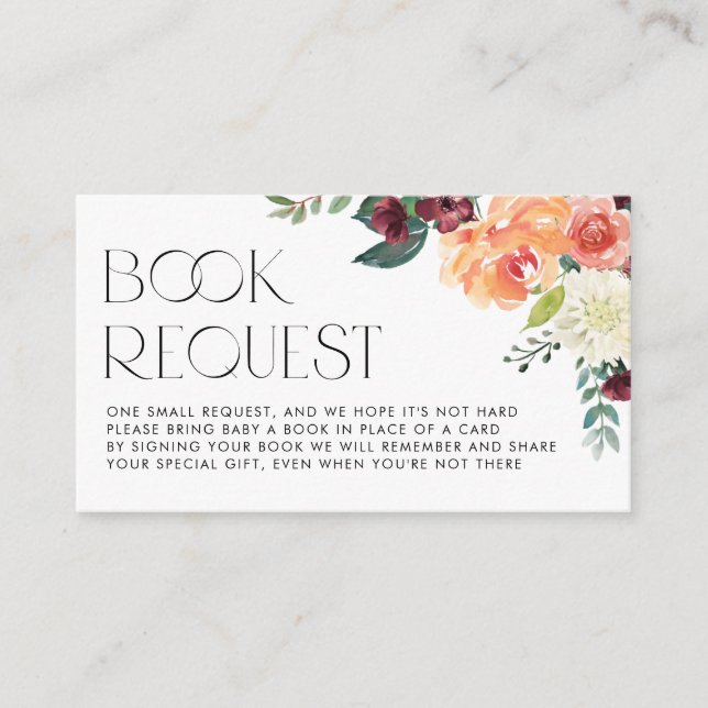 Watercolor Fall Floral Bouquet Book Request Enclosure Card (Front)