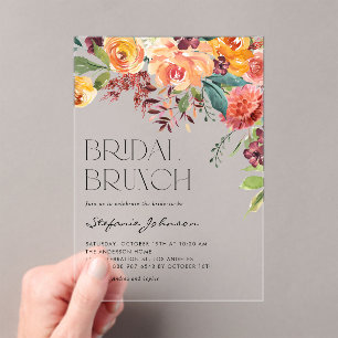 Watercolor Fall Floral Bouquet Bridal Brunch Acrylic Invitations