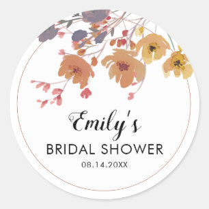Watercolor Fall Floral Bridal Shower Classic Round Sticker