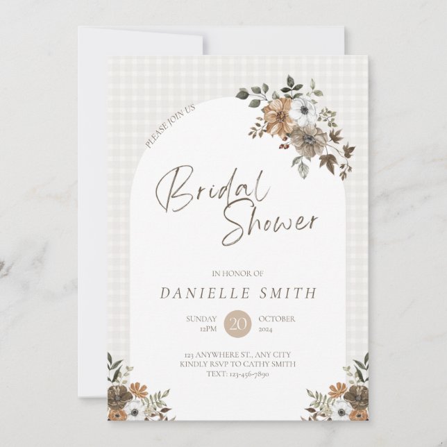 Watercolor Fall Floral Bridal Shower Invitation (Front)