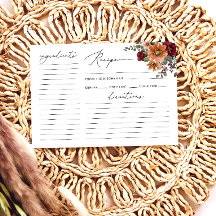 Watercolor Fall Floral Bridal Shower Recipe Card