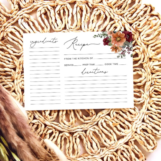 Watercolor Fall Floral Bridal Shower Recipe Card (Creator Uploaded)
