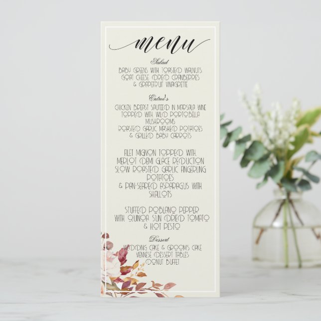 Watercolor Fall Floral Foliage Menu (Standing Front)