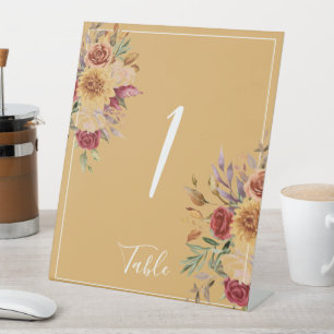Watercolor Fall Floral Foliage Table Number Pedestal Sign