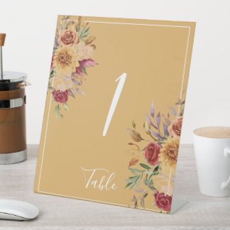 Watercolor Fall Floral Foliage Table Number Pedestal Sign