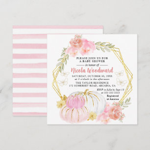 Watercolor Fall Floral Pumpkin Wreath Baby Shower Invitation