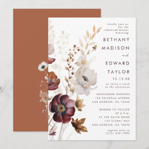 Watercolor Fall Floral Rehearsal Dinner Invitation