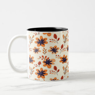 Watercolor Fall Floral Seamless Pattern Two-Tone Coffee Mug