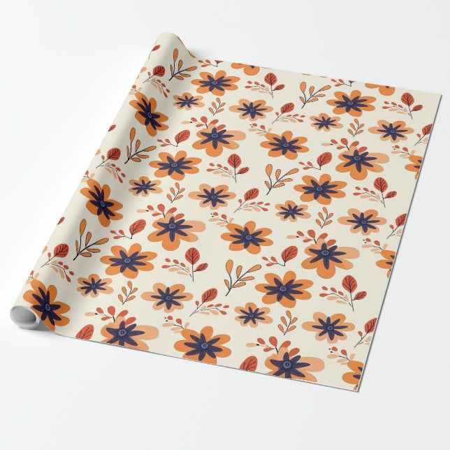  Watercolor Fall Floral Seamless Pattern Wrapping Paper (Unrolled)