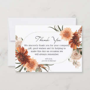 watercolor fall floral terracotta wedding modern thank you card
