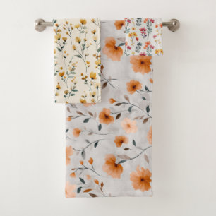 Watercolor Fall Flowers Elegant Minimalist Floral Bath Towel Set