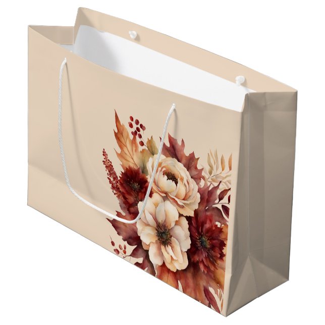 Watercolor Fall Flowers- Large Gift Bag (Front Angled)