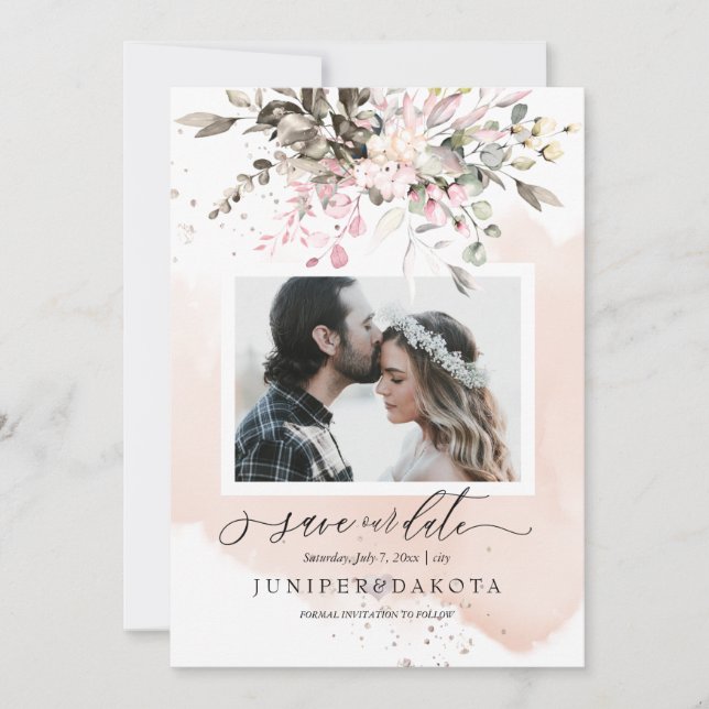 Watercolor Fall Foliage Blush Pink Dusty Rose Invitation (Front)