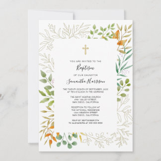 Watercolor Fall Foliage Gender Neutral Baptism Invitation