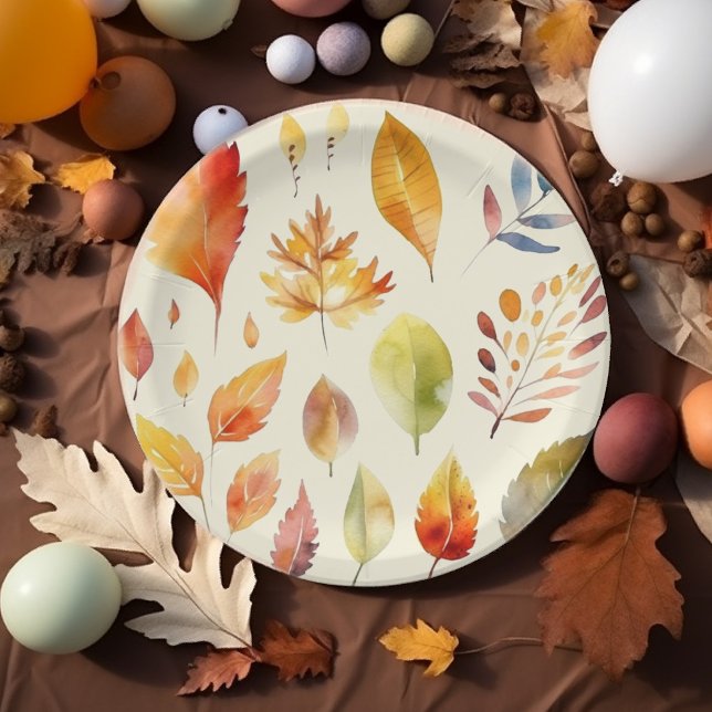 Watercolor Fall Foliage Paper Plate (Fall Foliage Paper plates)
