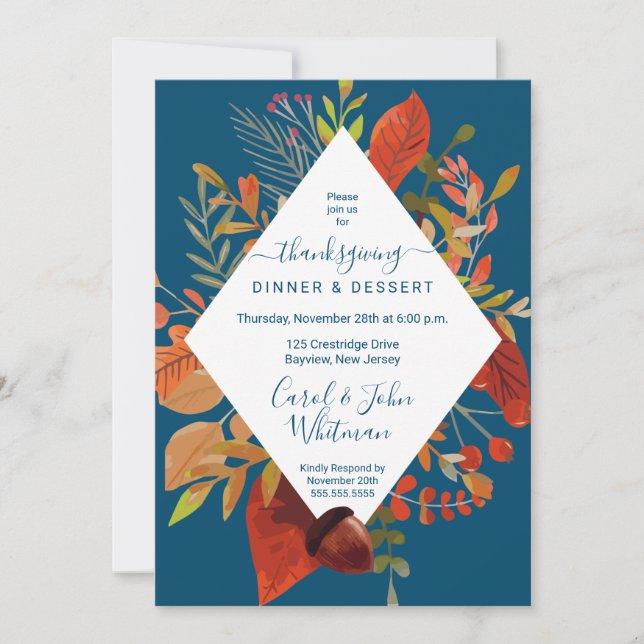 Watercolor Fall Foliage Thanksgiving Invitation (Front)