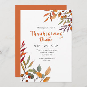 Watercolor Fall foliage Thanksgiving invitation