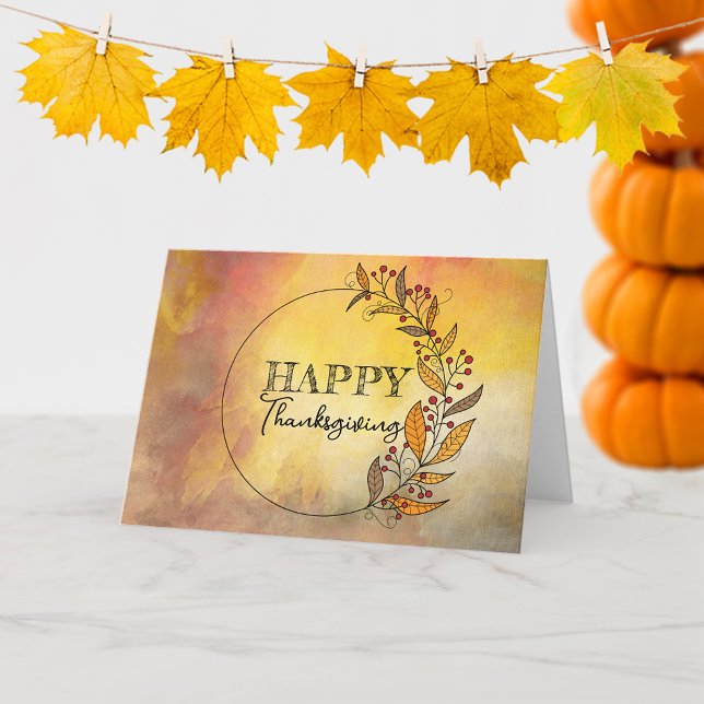 Watercolor Fall Foliage Wreath Thanksgiving Card (Creator Uploaded)