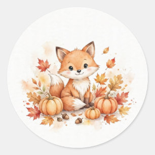 Watercolor Fall Fox With Pumpkins Sticker