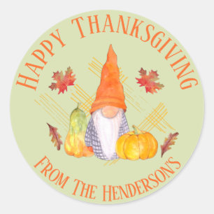Watercolor Fall Gnomes, Pumpkins And Leaves 2 Classic Round Sticker