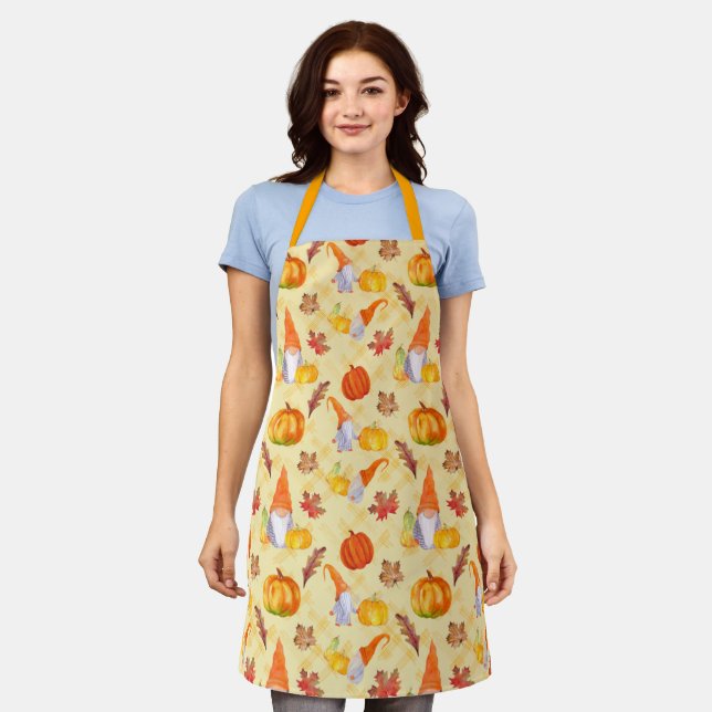Watercolor Fall Gnomes, Pumpkins And Leaves Apron (Worn)