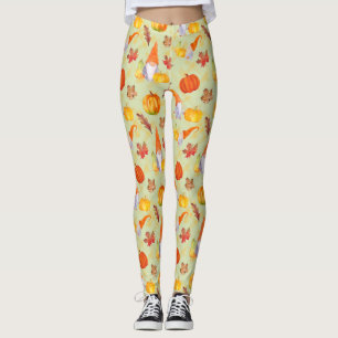 Watercolor Fall Gnomes, Pumpkins And Leaves Leggin Leggings