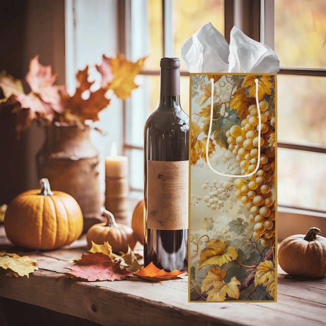 Watercolor Fall Golden Grapevine Wine Gift Bag (Creator Uploaded)